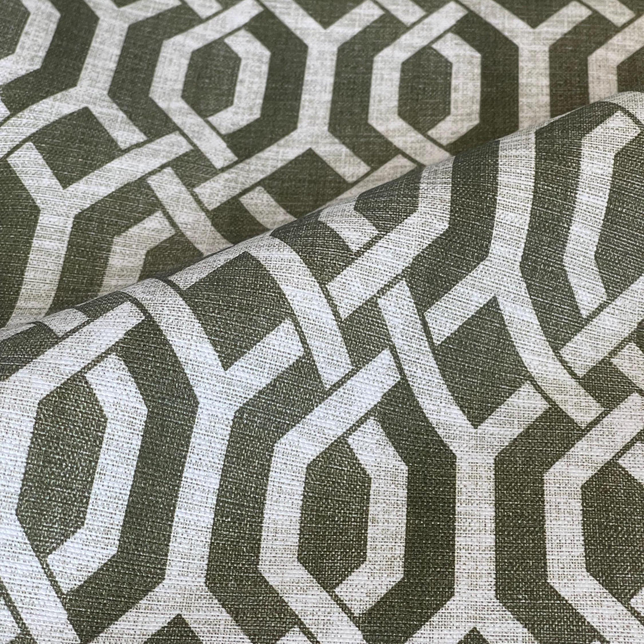 Modern trellis weave in muted green tones – chic cotton fabric for window treatments