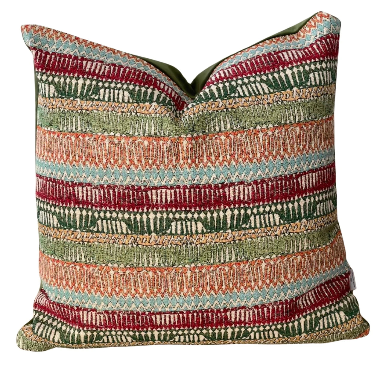 Kilim cushion cover with red and green stripes