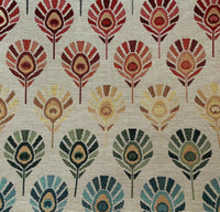 Thumbnail for Patterned fabric with peacock feather design in various colors on a neutral background