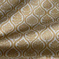 Thumbnail for Mustard drapery fabric with botanical ogee design close up