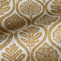 Thumbnail for Ogee lattice fabric with stylised leaf shapes in mustard