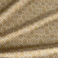 Thumbnail for Ochre ogee fabric with repeating leaf design on neutral base