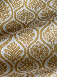 Thumbnail for Linen look mustard fabric with decorative leaf motif