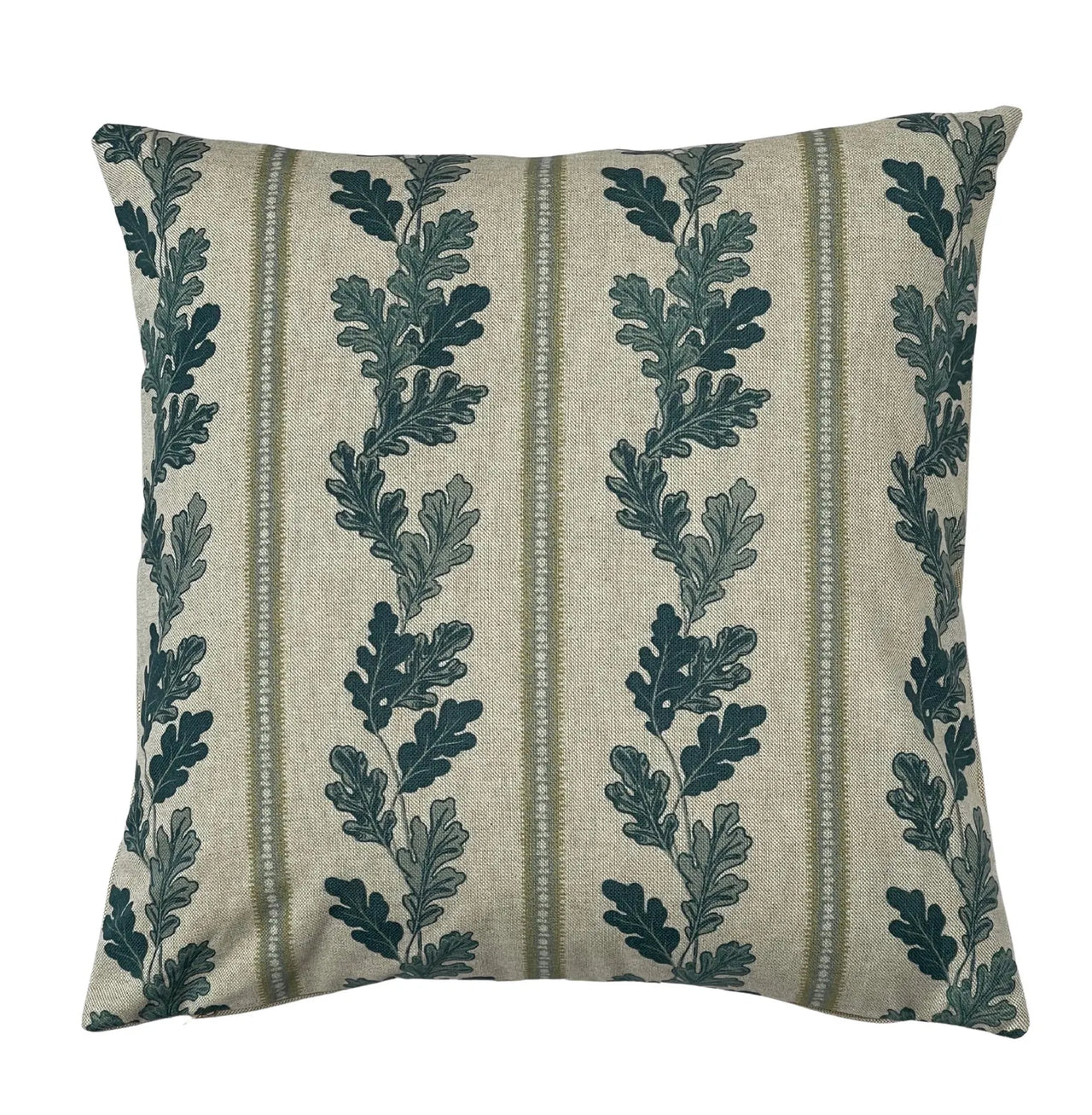Cottagecore cushion cover featuring green oak leaf stripes