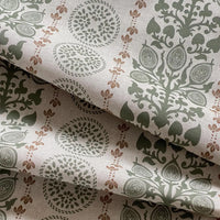 Thumbnail for Sage green and rust floral medallion upholstery fabric detailed texture view