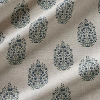 Thumbnail for Blue floral upholstery fabric with traditional folk pattern detail