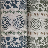 Thumbnail for Soft furnishing fabric with botanical stripe and medallion design in green tones