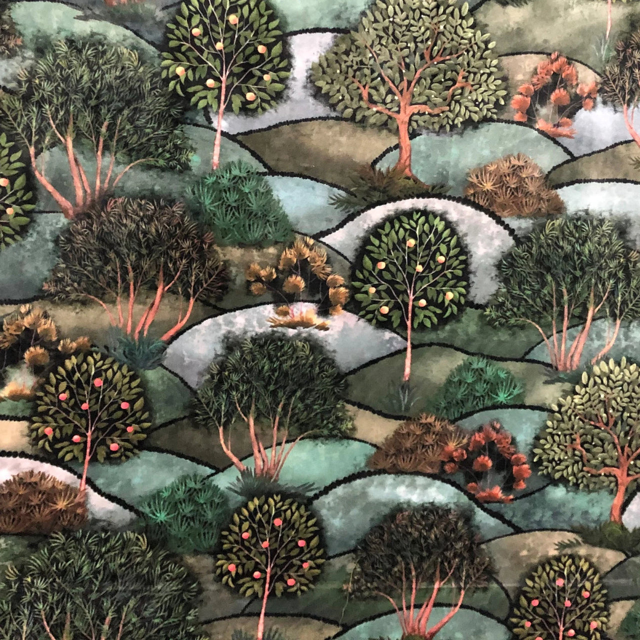 Green apple tree tapestry fabric for upholstery