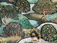 Thumbnail for Pattern of trees and bushes on a textured fabric background