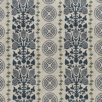 Thumbnail for Heritage inspired fabric with navy blue botanical detailing on linen background