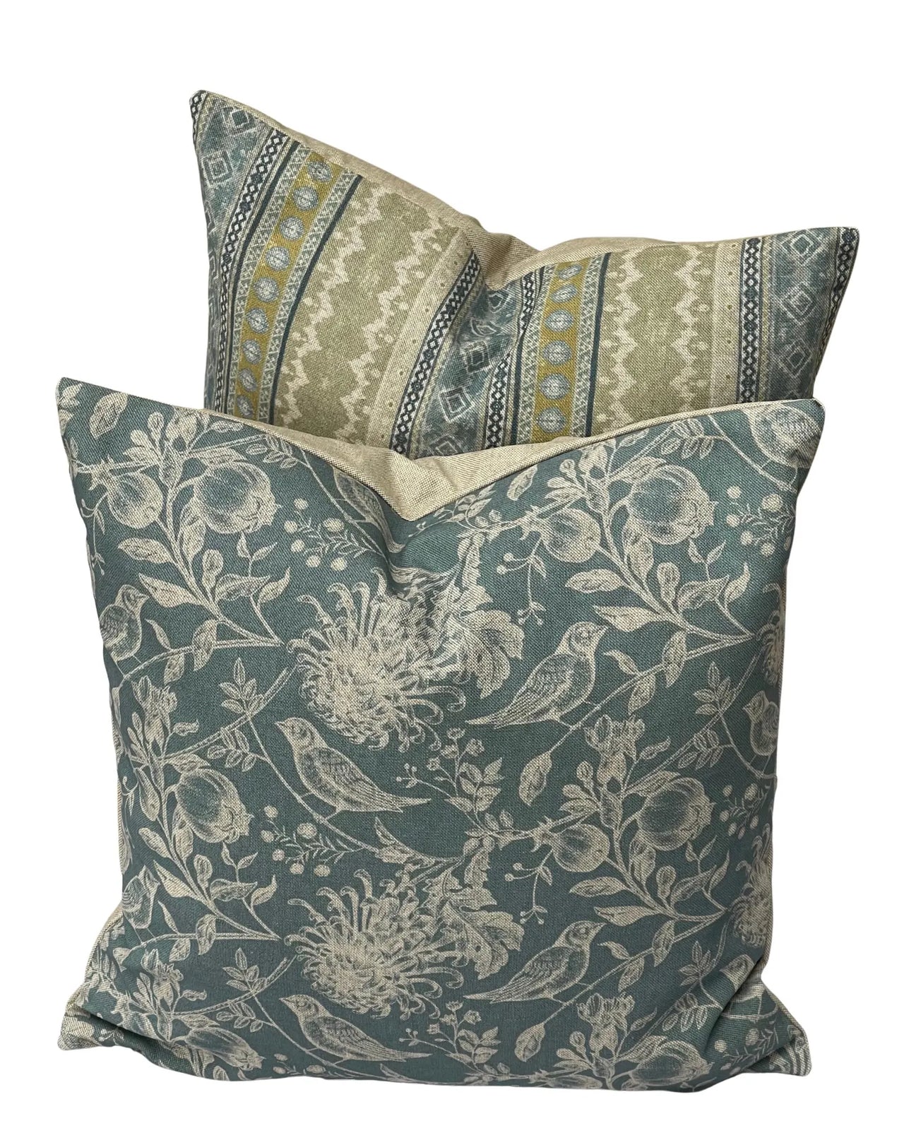 Vintage-style floral and bird cushion cover in cotton