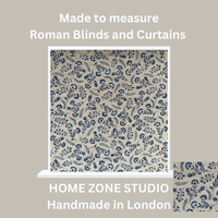 Thumbnail for Floral patterned Roman blind with 'Made to measure Roman Blinds and Curtains' text and 'Home Zone Studio' branding.