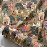 Thumbnail for Mughal court and musician scenes on printed fabric roll