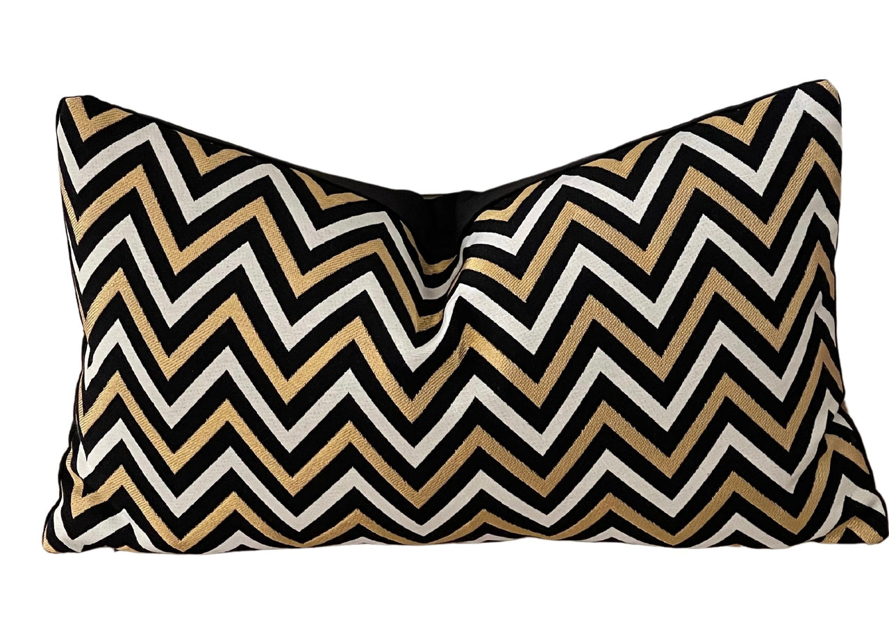 Chevron patterned sofa pillow with luxury finish.