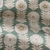 Thumbnail for Apple green Scandinavian floral fabric with ivory botanical pattern on linen look background