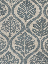 Thumbnail for Linen look folk leaf fabric in soft blue grey colourway