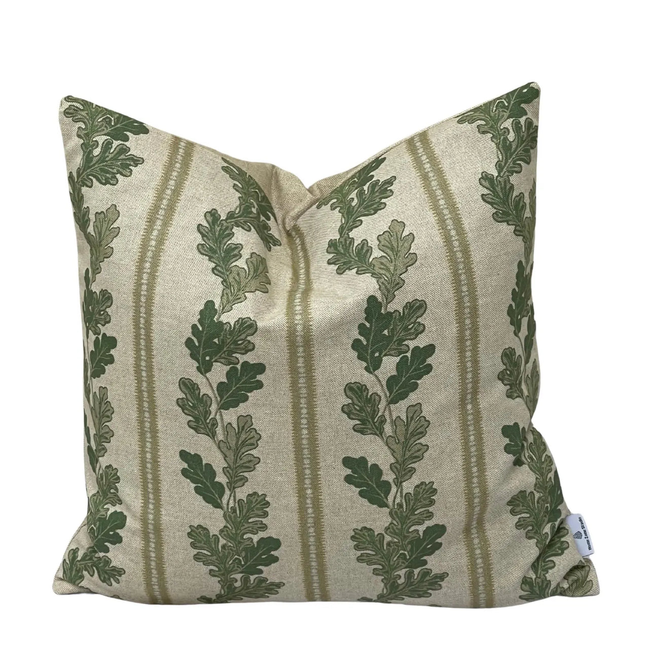 Cottagecore decorative pillow in green oak leaf print