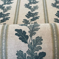Thumbnail for Rustic oak leaf and stripe pattern on deep olive green fabric