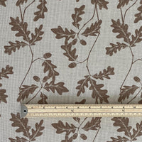 Thumbnail for Beige botanical upholstery fabric with brown oak leaves and acorns – country cottage textile with nature-inspired pattern and visible scale