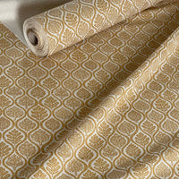 Thumbnail for Mustard yellow botanical fabric with ogee pattern close up