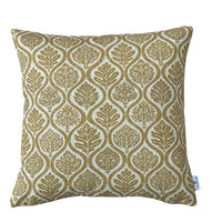 Thumbnail for Mustard botanical ogee cushion cover in linen look fabric with Scandinavian leaf pattern