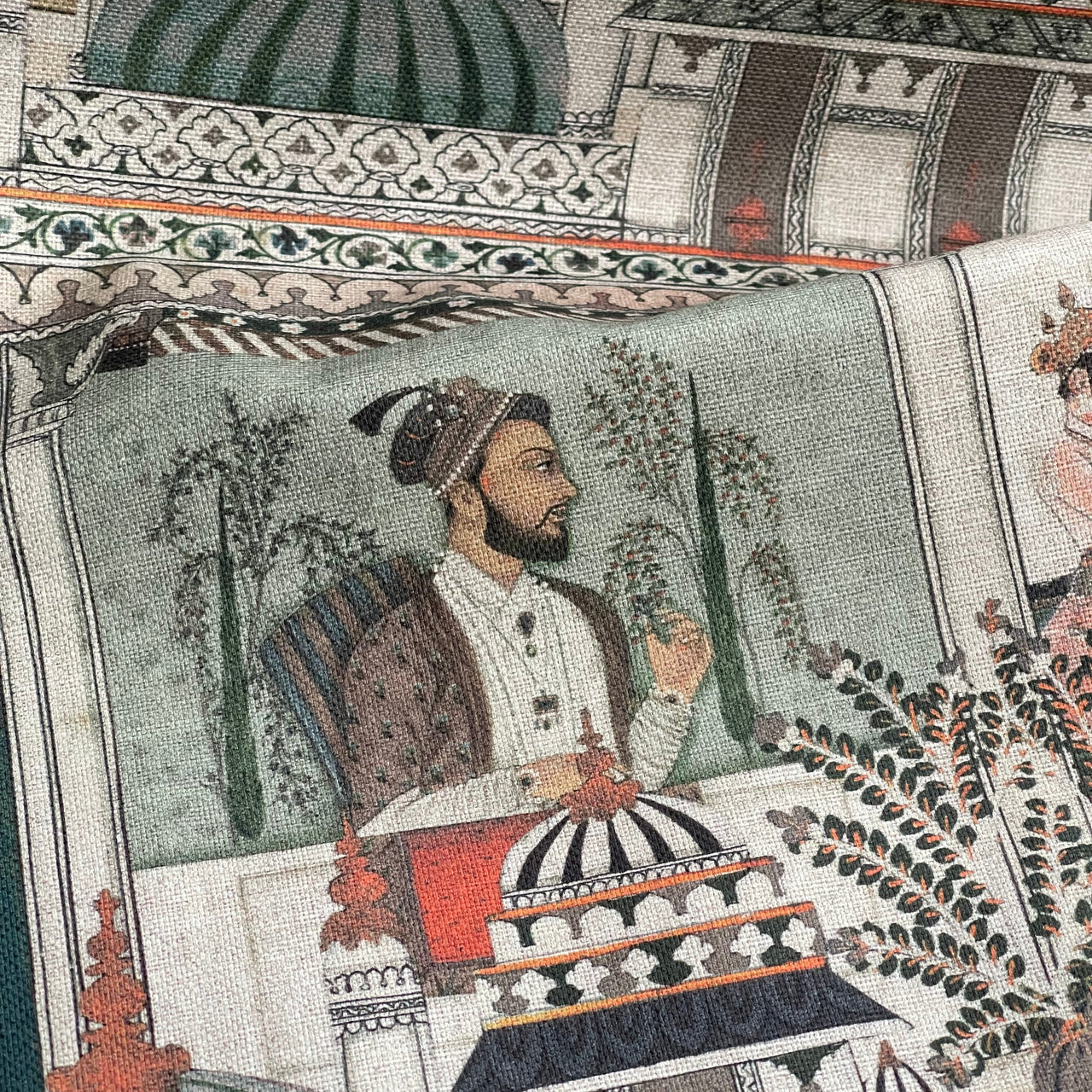 Organic cotton fabric featuring vintage Indian royal figures