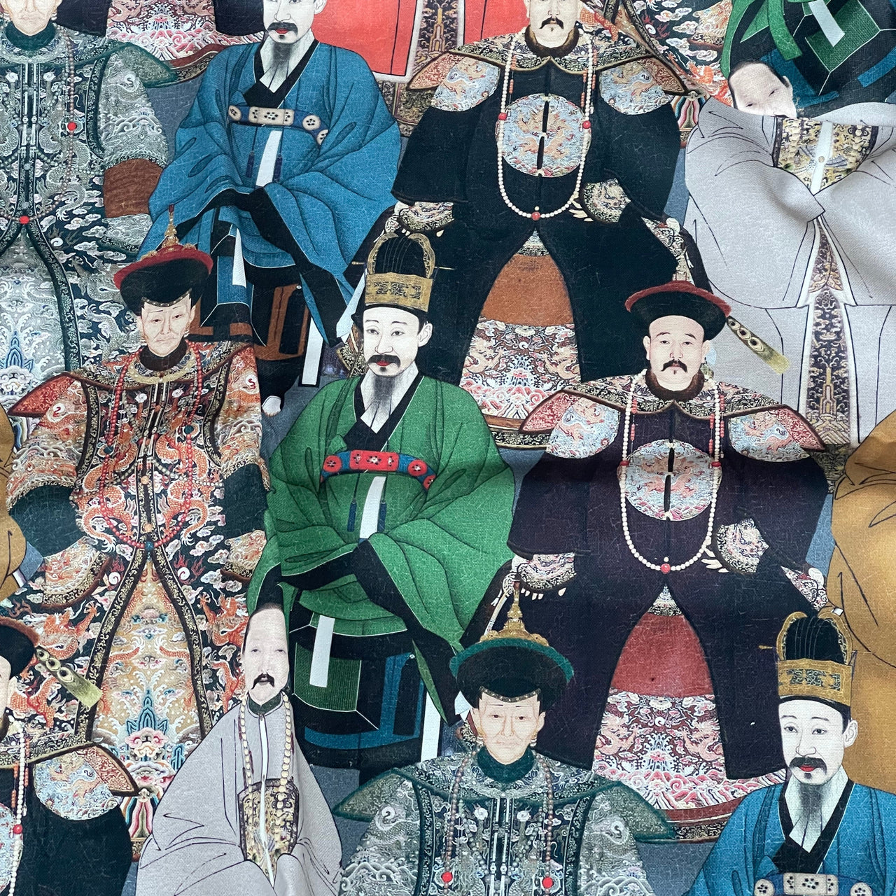 The Emperors fabric pattern used on modern upholstery with vintage Asian accents

