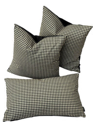 Thumbnail for Set of houndstooth patterned pillows with black accents on a white background