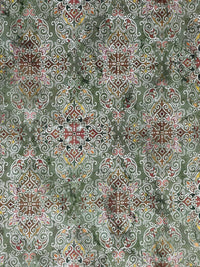 Thumbnail for Oriental-style organic cotton fabric in green and red
