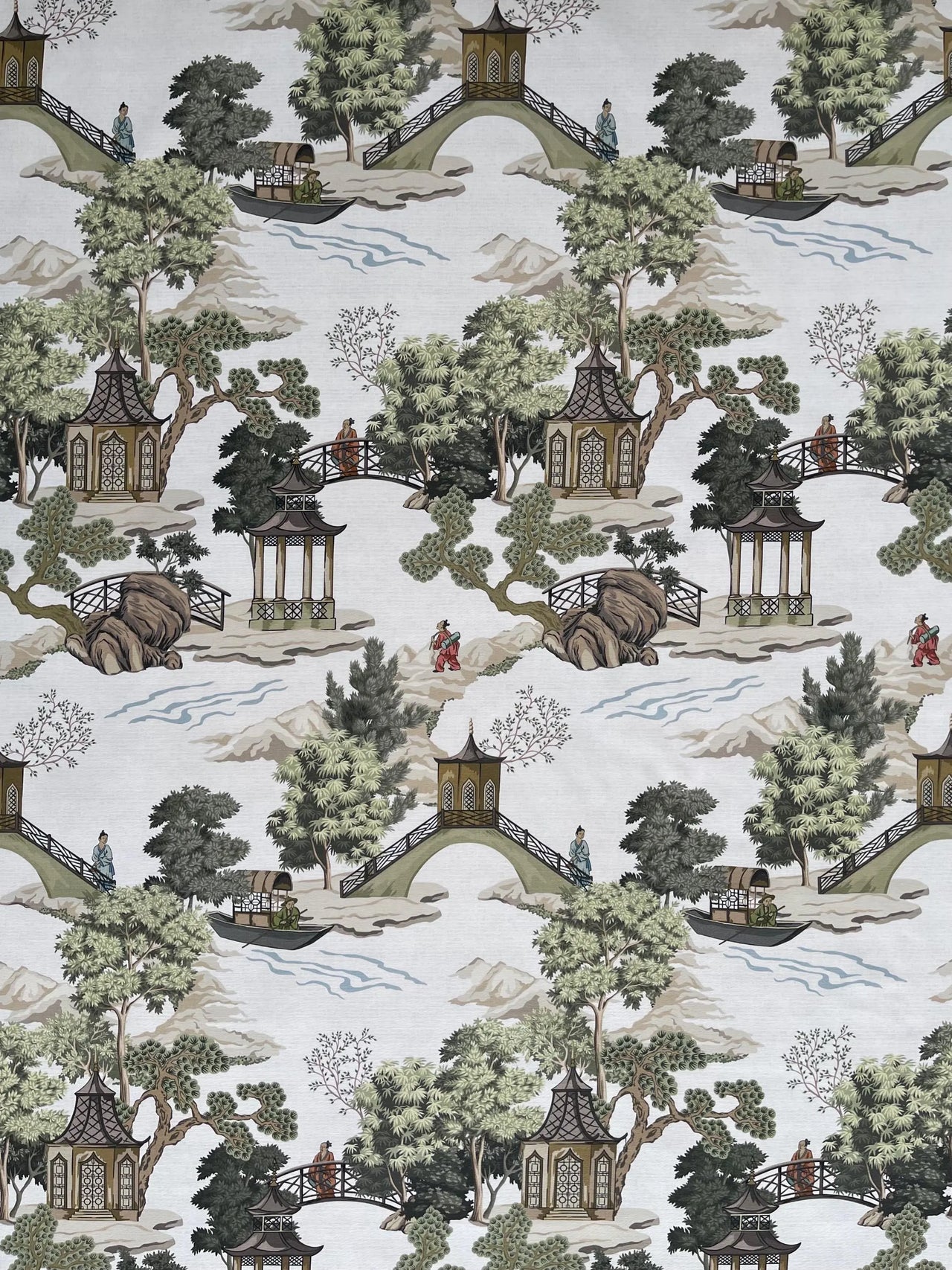 Asian garden chinoiserie print fabric for cushions