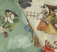 Thumbnail for Traditional Japanese illustration with characters in historical attire on a textured background