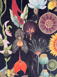 Thumbnail for Close-up of a colorful floral pattern with various flowers on a dark background
