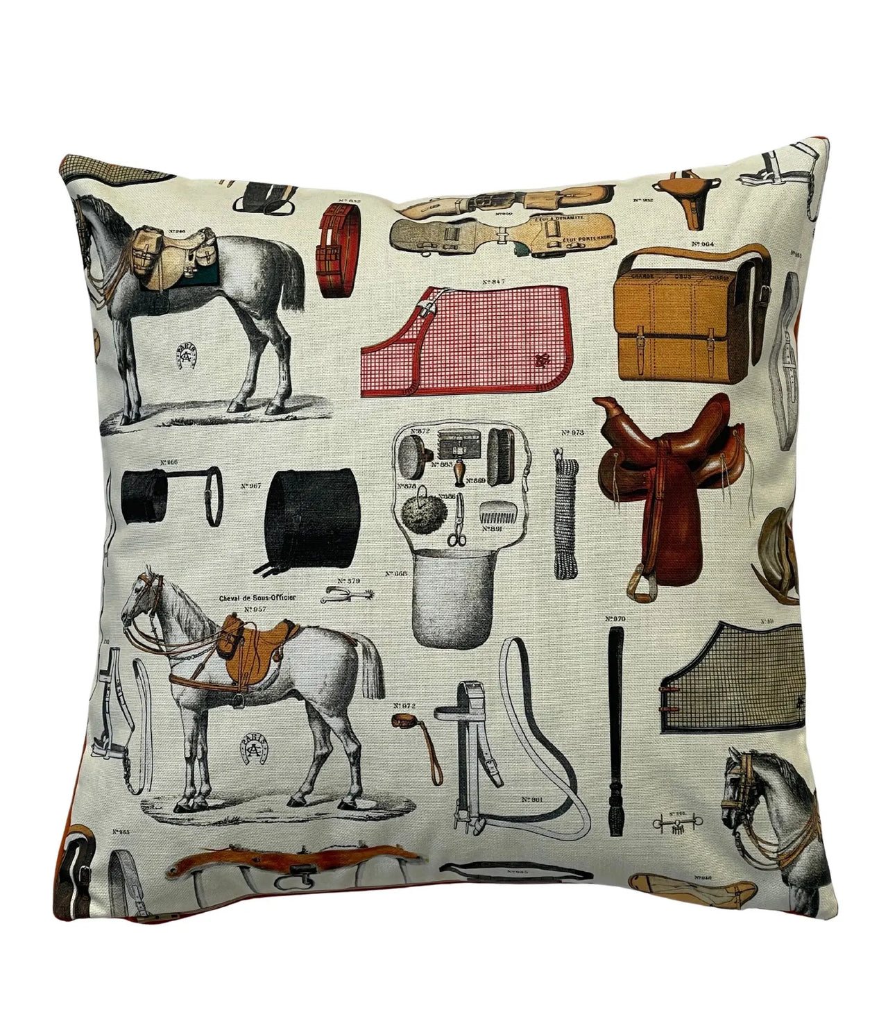 Cushion cover showing plain tan velvet reverse with hidden zip opening