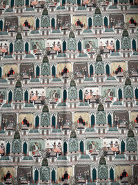 Thumbnail for Heritage scene fabric in warm terracotta and sage tones