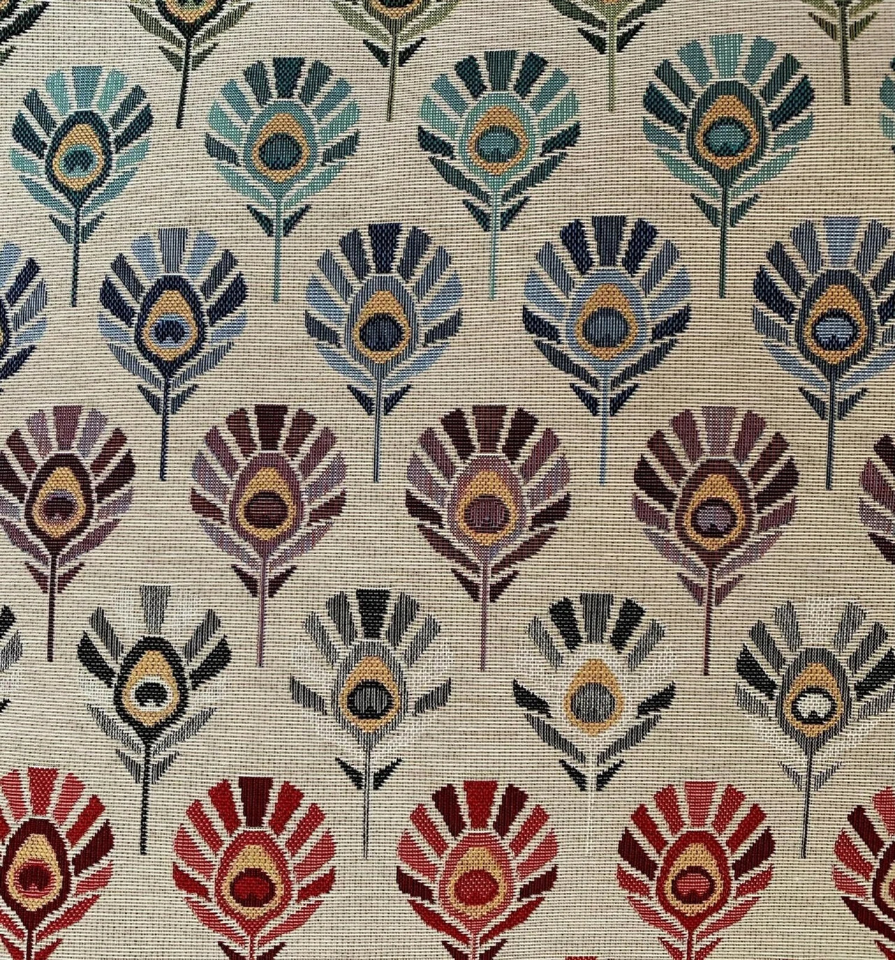 Woven upholstery fabric with vibrant Art Deco design