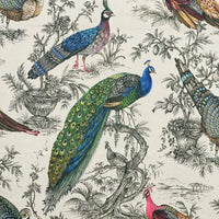 Thumbnail for Printed velvet upholstery fabric with peacock and floral pattern