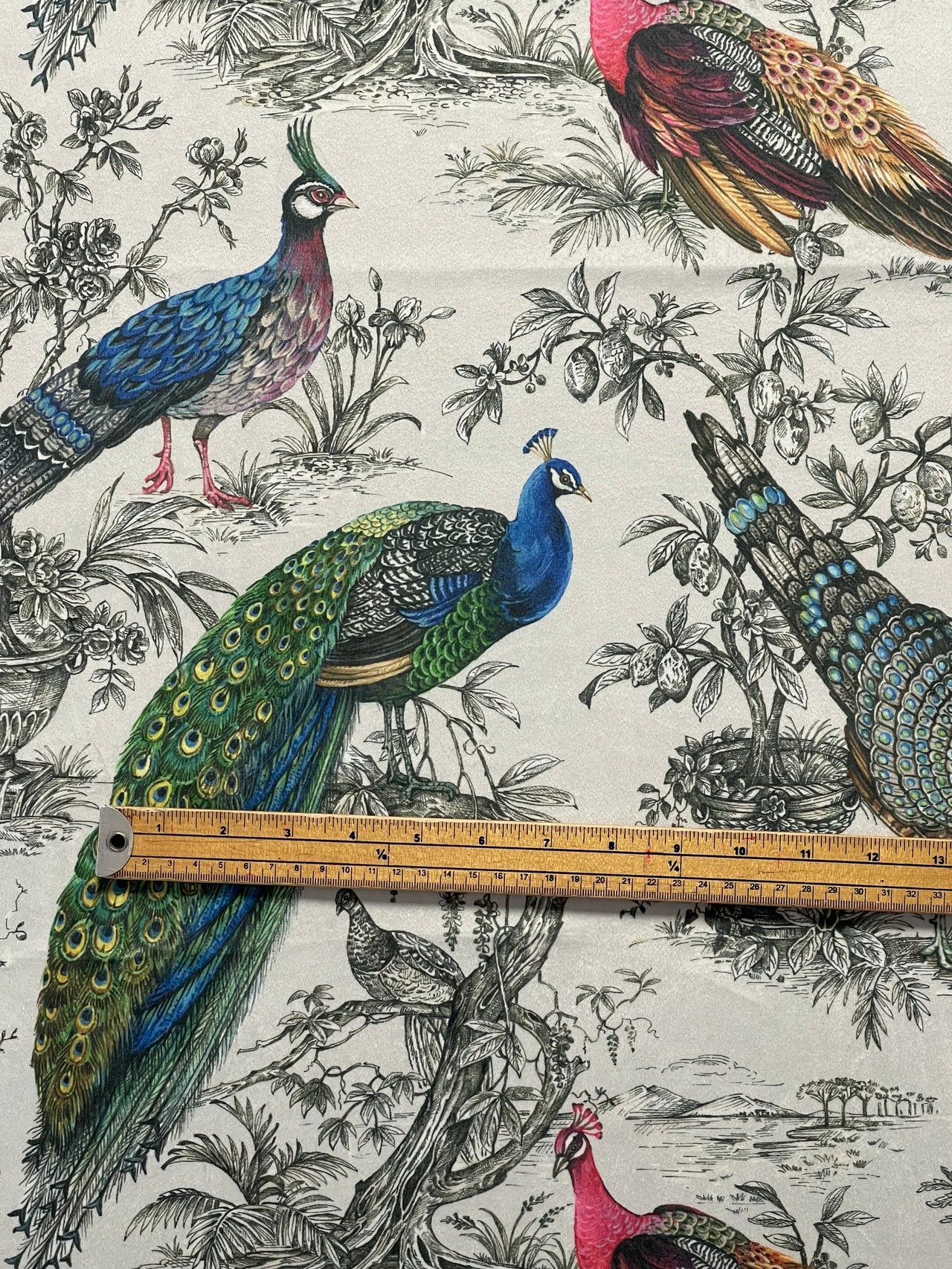 Decorative bird and floral velvet fabric for home interiors