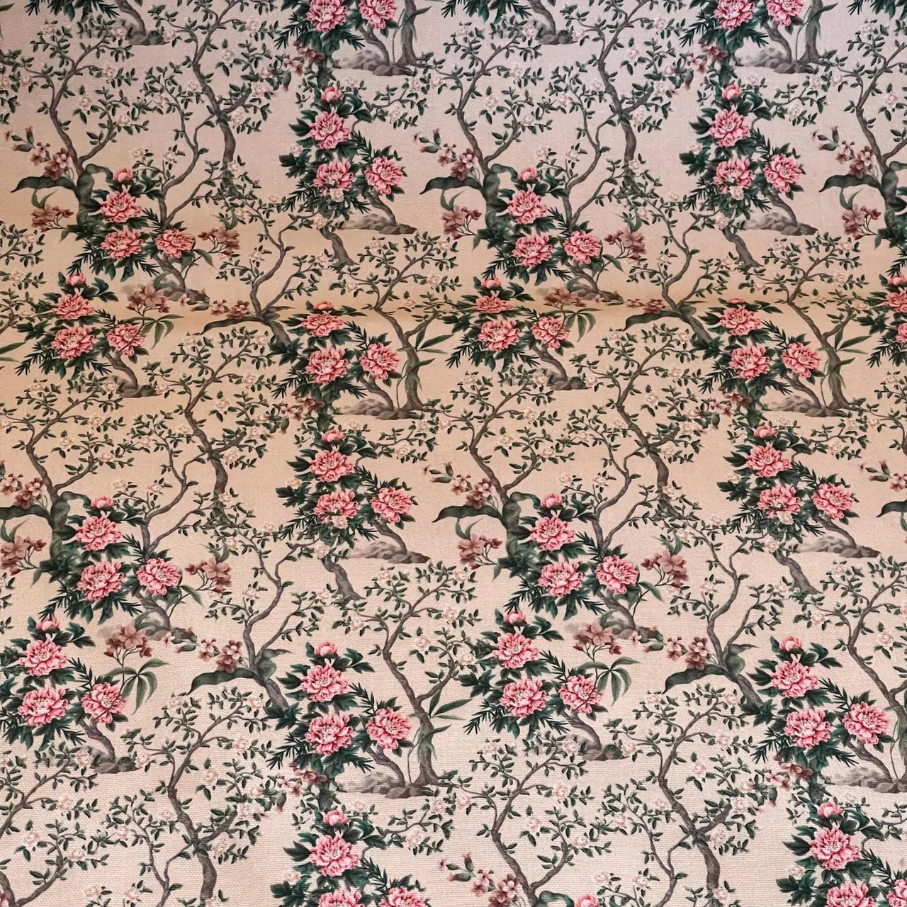 Traditional Asian garden inspired floral fabric design