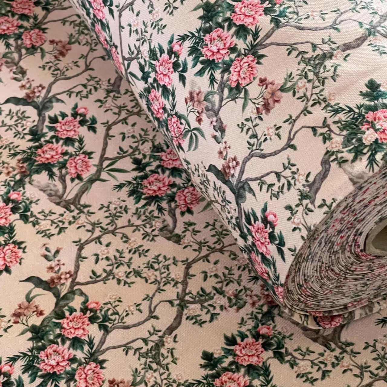 Floral chinoiserie cotton fabric for cushions and blinds