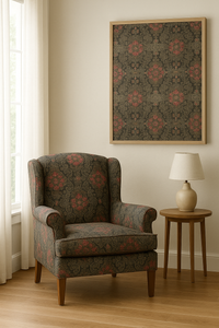 Thumbnail for Armchair upholstered in Persian kilim organic cotton fabric