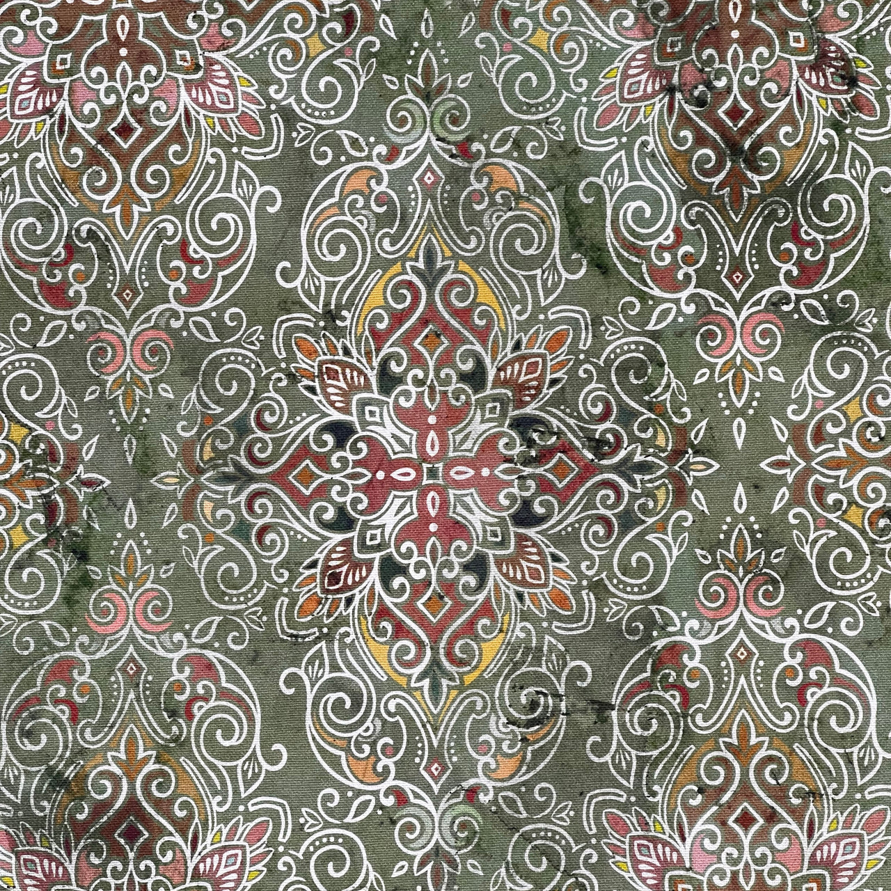 Persian kilim fabric in green with vintage medallion design