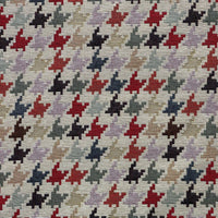 Thumbnail for Patterned fabric with red, black, and gray shapes on a beige background