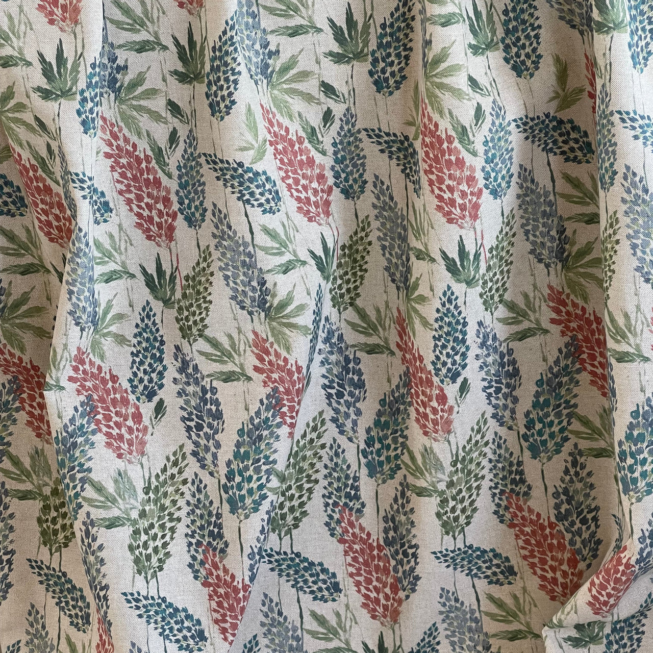 Beige-grey fabric with forest clover pattern