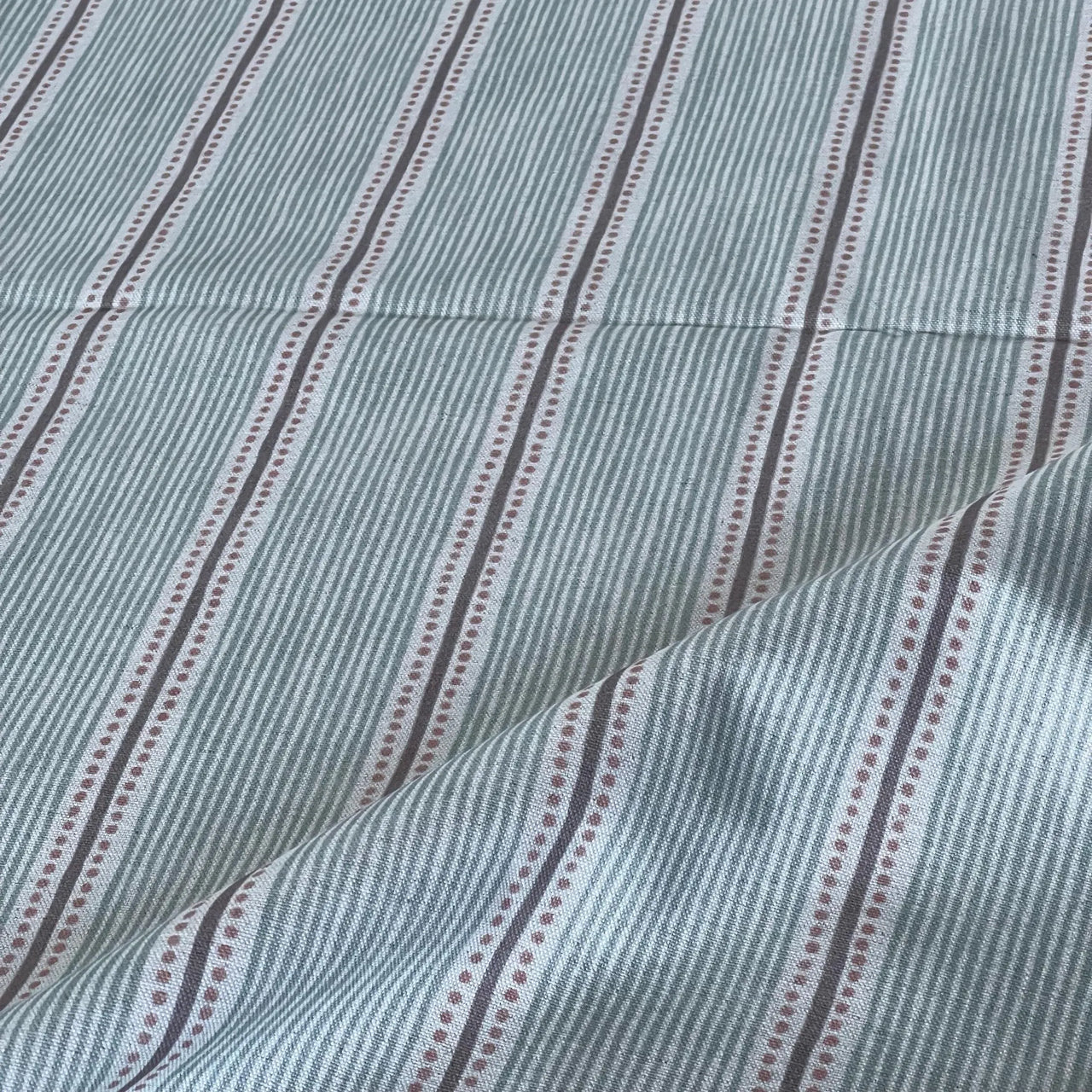 Neutral French country fabric with fine striped weave