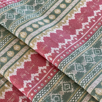 Thumbnail for Rustic cotton-linen fabric in sage green and dusty red stripes