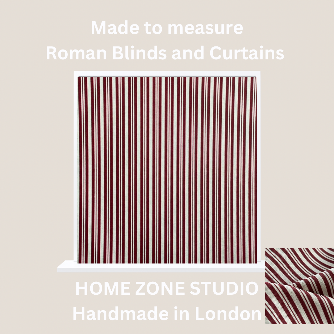 Red ticking stripe cotton fabric with eggshell background