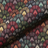 Thumbnail for Black woven upholstery fabric with colorful retro arches.