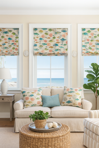 Thumbnail for Fish and coral cotton fabric styled for coastal interiors