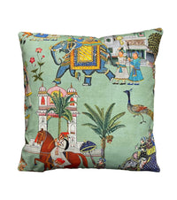 Thumbnail for Vintage-Style Cotton Cushion with Indian Elephant Rider and Palm Tree Print – Artisan Home Decor