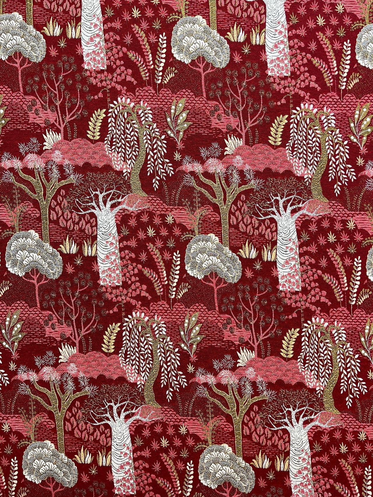 Soft furnishing fabric with exotic tree print